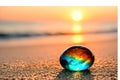 Landscape focus of glass stoon in the Beach with sunset background. Royalty Free Stock Photo
