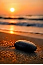 Landscape focus of  stoon in the Beach with sunset background. Royalty Free Stock Photo