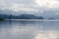 Landscape with Foggy Lake and Mountain Royalty Free Stock Photo