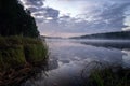 Landscape of a foggy morning on a lake in autumn, Russia, Ural Royalty Free Stock Photo