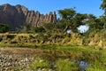 Landscape at the foot of the Gheralta Mountains Royalty Free Stock Photo