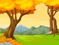Landscape Forest Autumn View With Trees and Mountain Range Cartoon Vector Illustration Isolated