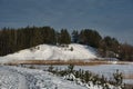 Landscape of a forested area next to the lake in winter. Royalty Free Stock Photo