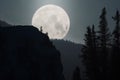 Landscape of a Forest with a super full moon in the background at night. Generative Ai Royalty Free Stock Photo