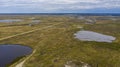 Landscape of the forest-tundra and the sandy river bank, bird`s eye view.Arctic Circle, tunda. Beautiful landscape of tundra fro