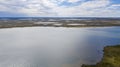 Landscape of the forest-tundra and the sandy river bank, bird`s eye view.Arctic Circle, tunda. Beautiful landscape of tundra fro