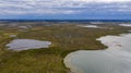 Landscape of the forest-tundra and the sandy river bank, bird`s eye view.Arctic Circle, tunda. Beautiful landscape of tundra fro