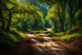 Landscape with fork rural roads in forest. Royalty Free Stock Photo