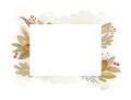 Watercolor fall botanical for Thanksgiving card. Autumn floral and pumpkins border frame