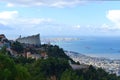 Landscape in front of the mediterranee, Harissa with Beirut in a far end Royalty Free Stock Photo