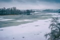 Landscape with frozen Dnepr river near Dnepropetrovsk city, Ukraine