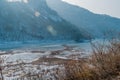 Landscape of frozen river Royalty Free Stock Photo