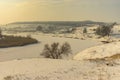 Landscape with frozen river Sura in central Ukraine