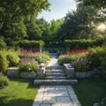 Landscape Garden design walkway with planting shrubs design for decoration house or hotel,Softscape and hardscape for
