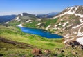 Landscape of Gardner Lake, Beartooth Pass. Peaks of Beartooth Mountains, Shoshone National Forest, Wyoming, USA. Royalty Free Stock Photo