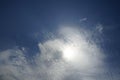 Beautiful clouds float across the sky against the backdrop of the sun in June. Berlin, Germany Royalty Free Stock Photo