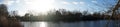 Photo panorama. Beautiful sunset over Lake Wuhlesee in winter. Marzahn-Hellersdorf, Berlin, Germany