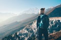 Landscape with girl and mountains in Nepal Royalty Free Stock Photo