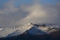 Landscape in island with glacier-covered mountains Royalty Free Stock Photo