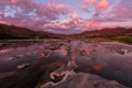 A landscape of a golden pink sunset over the Orange River