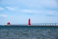 Landscape of the Grand Haven Lighthouse, pier, and catwalk, Lake Michigan, Michigan, USA