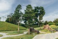 Landscape of grass field and green environment public park. Natural background. Royalty Free Stock Photo