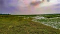 Landscape of grassy lake, skyline view with cloud of Indian rural area,