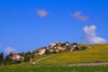 Landscape of green field and east Kiryat Haroshet northwest Israel