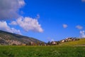 Landscape of green field and east Kiryat Haroshet northwest Israel