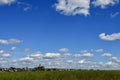 Landscape with green fields and blue cloudy sky in Hunsruck Royalty Free Stock Photo