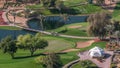 Landscape of green golf course with trees aerial timelapse. Dubai, UAE Royalty Free Stock Photo