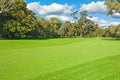 Landscape of a green golf field Royalty Free Stock Photo