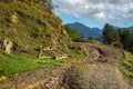 Landscape with green mountain slope on a road i summer time Royalty Free Stock Photo