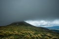 Landscape with green mountains of the Carpathians in the clouds Royalty Free Stock Photo