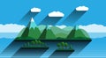 Landscape with green mountains flat design