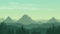 Landscape with green silhouettes of mountains, hills and forest Royalty Free Stock Photo