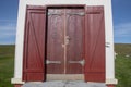 Landscape of Grimsey church door in summer on Grimsey Island Iceland