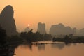 Sunrise Landscape of Guilin Karst mountains. Yangshuo, Guilin, Guangxi, China. Royalty Free Stock Photo