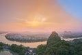 Landscape of Guilin, Li River and Karst mountains. Located near Yangshuo County, Guangxi Province, China Royalty Free Stock Photo