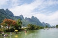 Landscape of Guilin, Li River and Karst mountains. Located in Yangshuo County, Guilin City, Guangxi Province, China. Royalty Free Stock Photo