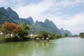 Landscape of Guilin, Li River and Karst mountains. Located in Yangshuo County, Guilin City, Guangxi Province, China. Royalty Free Stock Photo