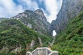 Landscape of The Heaven Gate of Tianmen Mountain National Park with 999 step stairway on a cloudy day Zhangjiajie