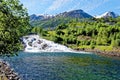 Landscape with Hellesyltfossen waterfall - Geiranger, Norway Royalty Free Stock Photo