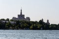 Landscape of Herastrau lake with The House of the free press in background