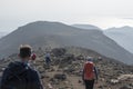 Landscape of hikers walking to Fagradalsfjall Volcano Iceland