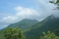 Landscape of hills at the height of the clouds covered with vegetation. Royalty Free Stock Photo