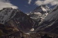 Landscape with the Himalayan mountains in the background on the way to the Everest base camp,