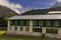 Landscape with the Himalayan mountains in the background on the way to the Everest base camp,