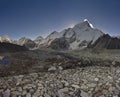 Landscape with the Himalayan mountains in the background on the way to the Everest base camp,