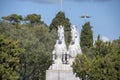 Landscape of horse statue in Jardim da Praca do Imperio garden in Lisbon Portugal Royalty Free Stock Photo